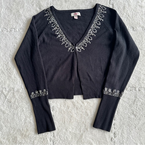 Vintage Candies black sequin embellished y2k cardigan, size large - Picture 1 of 5